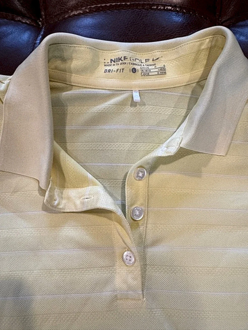Nike Light Yellow Striped Golf Polo